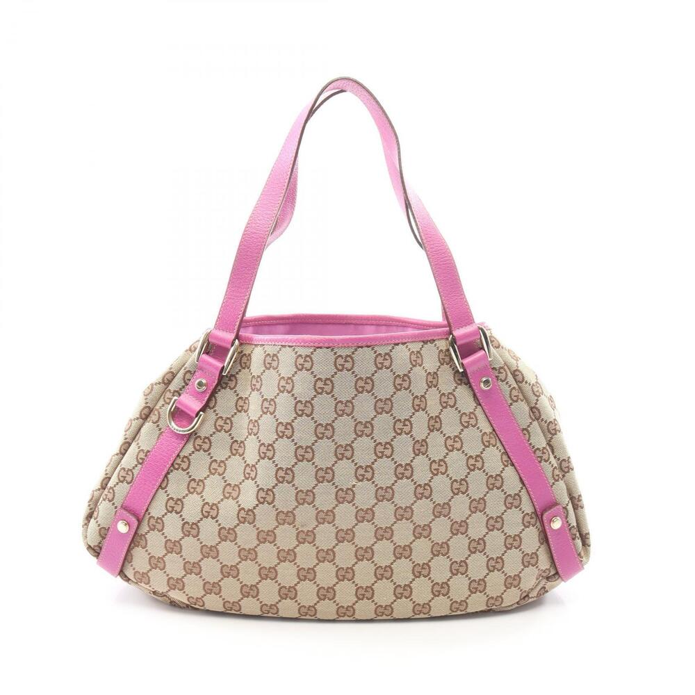 Gucci Abbey GG Canvas Leather Shoulder Bag Beige Pink